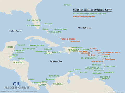 Princess Caribbean Map A map of Princess Cruises' ongoing Caribbean port assessments